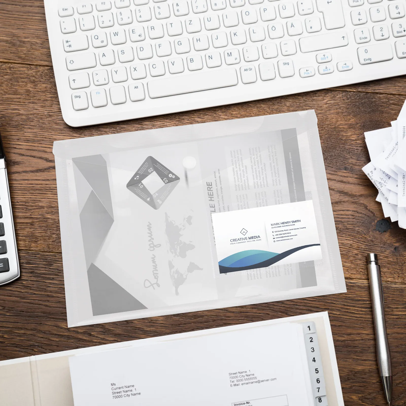 

20Pcs Document Organizer Transparent Snap Button File Bag Lightweight Portable A5 File Storage Bags Office Document Folder