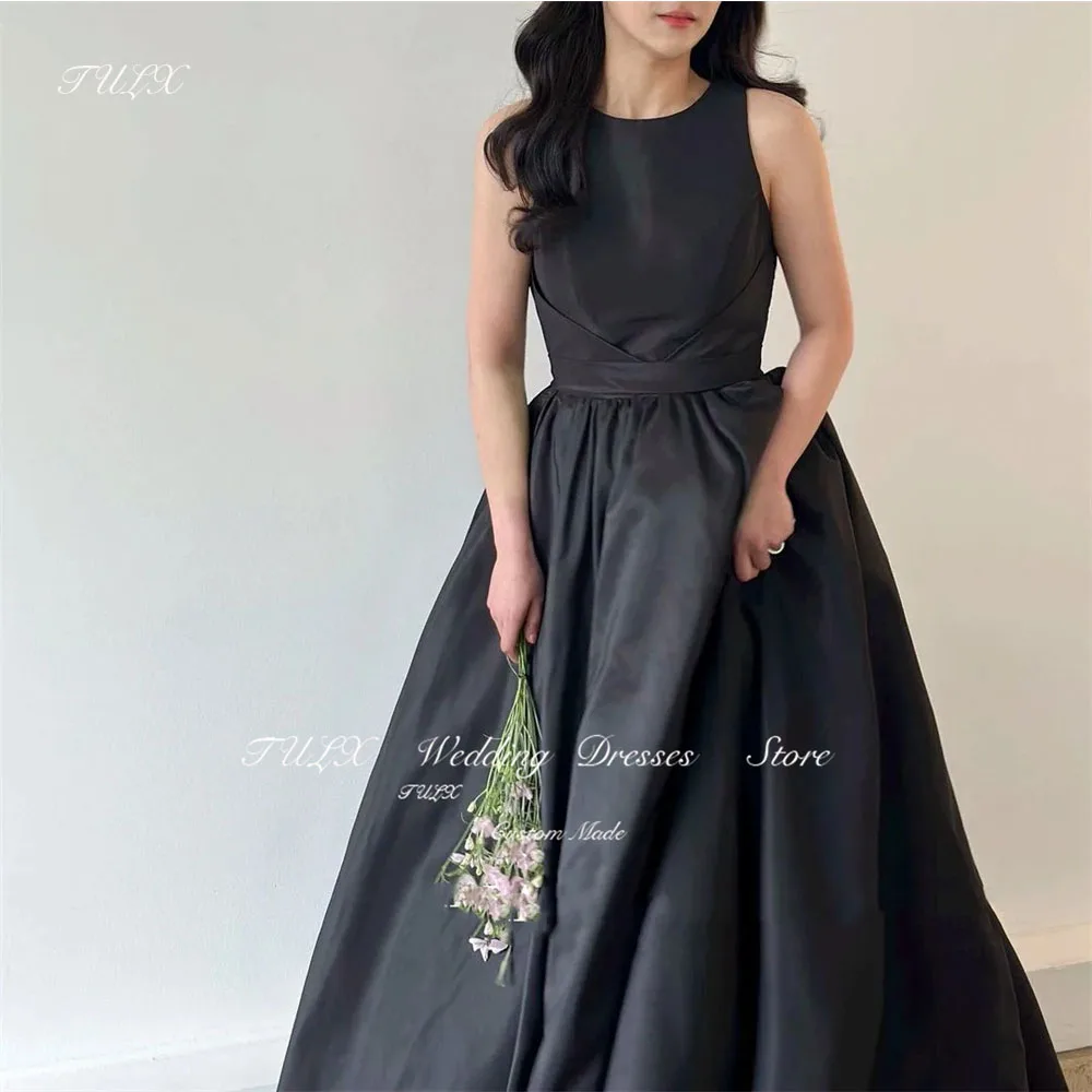 TULX O-Neck A-Line Sleeveless Taffeta Evening Party Dresses Korea Backless Elegant Wedding Women Formal Gowns Event Prom Gowns