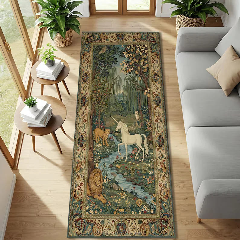 Fantasy-Einhorn-Wald-Muster Teppich Matte Bodenbelag Heimdekoration Märchenhaft Vintage Modern Flur Wohnzimmer Bodenteppich