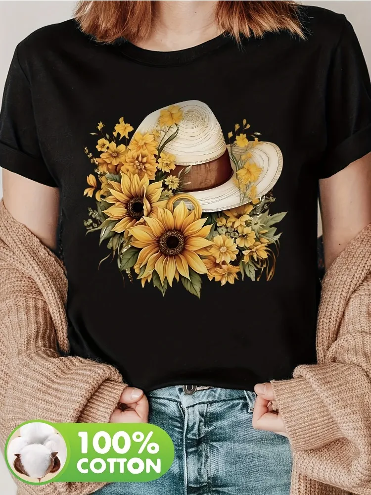 Women's Casual Short Sleeve Round Neck T-Shirt: Light Beige Artistic Floral and Snake Print Y2K-Style Shirt Women's Apparel