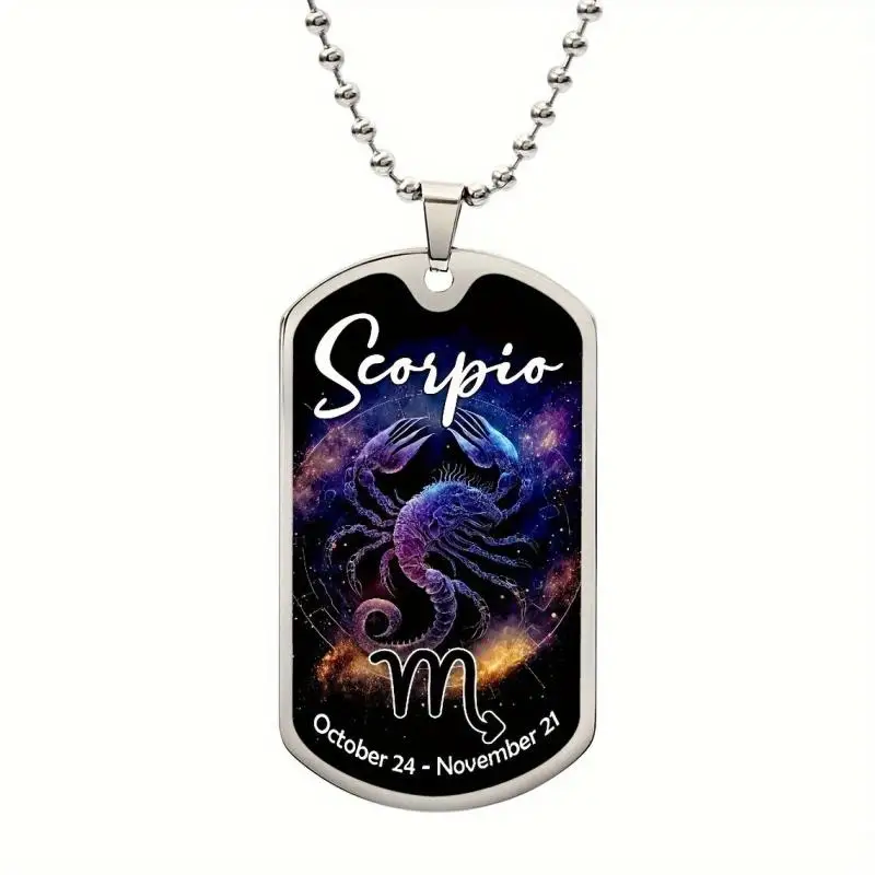 Scorpion Zodiac Dog Tag Pendant Necklace, Anniversary Graduation Valentine's Day Birthday Gifts