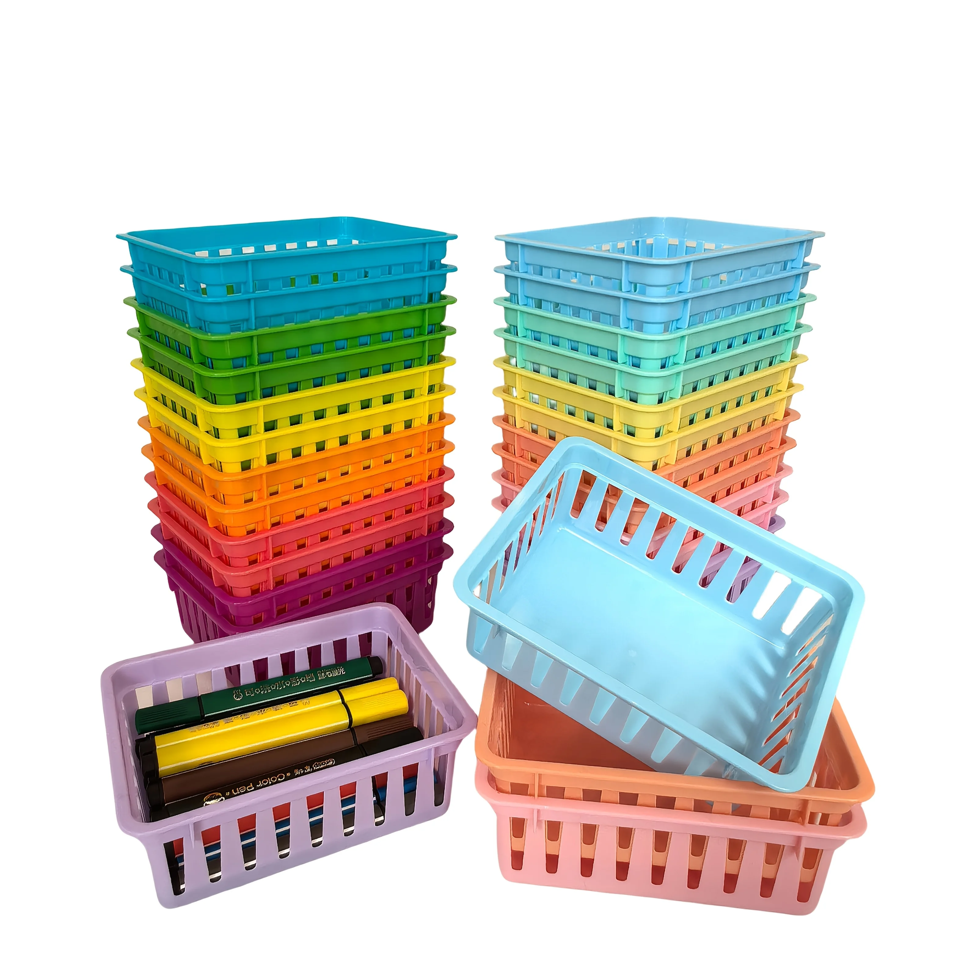 4-Pack Mini Storage Baskets, Colorful Organizer Trays,Small Desk Caddy for Stationery,Suitable for Home,Office,School,Drawer Use