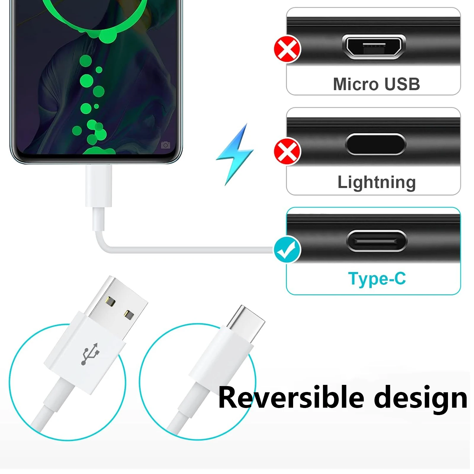 5Pcs 1M 2M 3M Type USB C Charger Cable For Huawei Mate x 60 50 pura 80 70 nova 14 Samsung Honor 400 X9d htc xiaomi android phone image 2