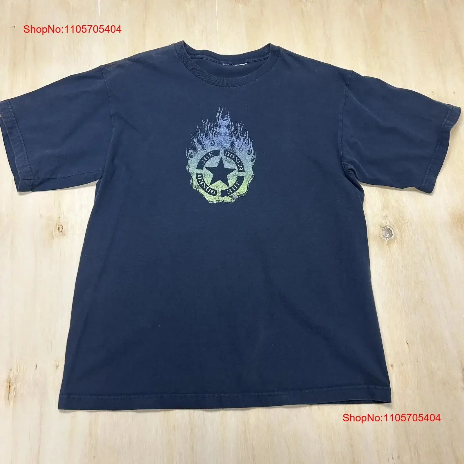 Y2K Joe Boxer Flame Star Logo T Shirt Mens Large Black Flames Top long or short sleeves vintage Washed Slightly Casual Stylish