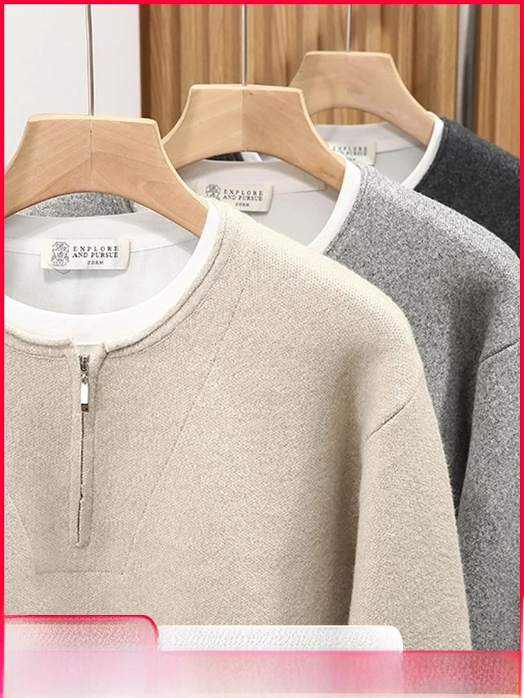 

Italian Luxury Men's Knitwear f Zip Double Collar Casual Sweater Faionable Autumn Winter Warm Soft Medium Gauge Wool