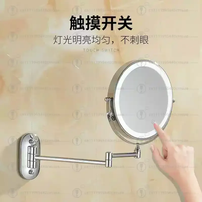 Makeup mirror enlarged bathroom non-punching hotel with lamp wall hanging folding bathroom double-sided fill-light vanity