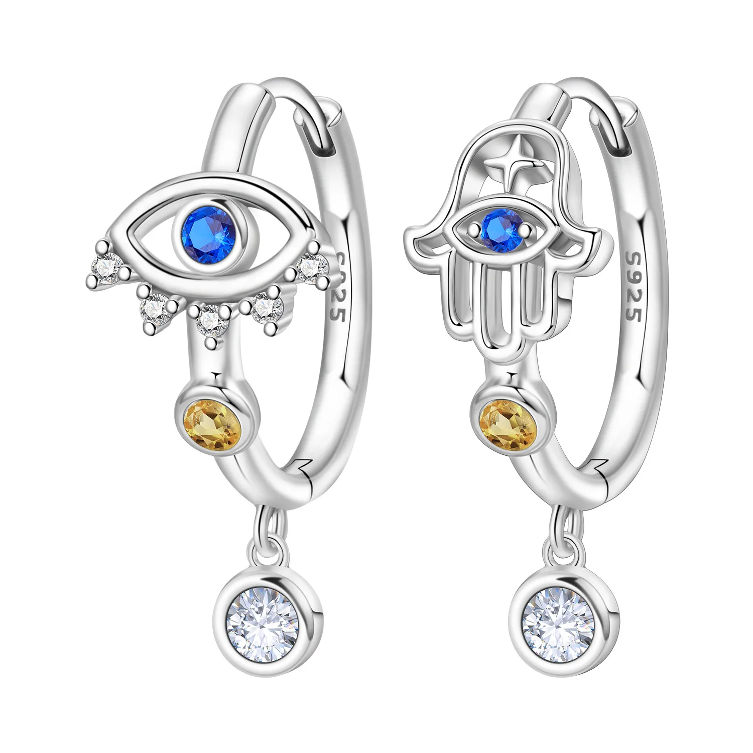 Orstarry Boucles d'oreilles pendantes en argent sterling 925, motif œil de diable et main de Fatima, bijoux originaux, cadeaux pour fêtes et anniversaires