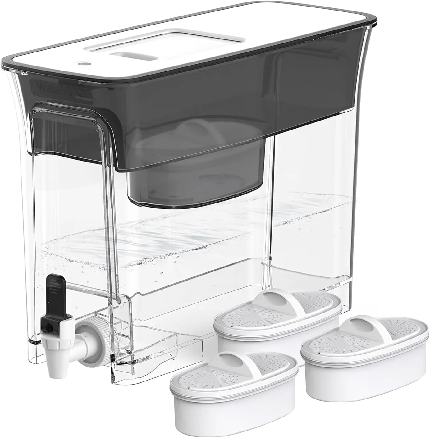 

Кувшин-фильтр для воды на 35 чашек, большой объем, удаляет хлор и другие примеси, без бисфенола А, черный, с 3 фильтрами