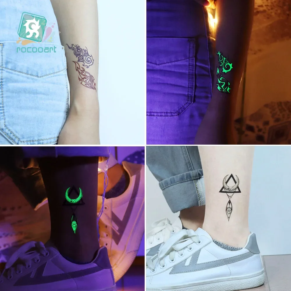 Luminous Tattoo Stickers Wolf Totem Tribe Women Temporary Fake Tattoos Glow Paste on Face Arm Leg For Men Body Art Taty Sticker