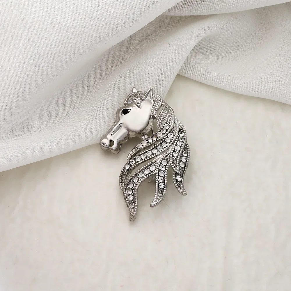 Exquisite Zircon Horse Head Animal Brooch for Men and Women Suit Dress Badge Pin Fashion Business Party Jewelry Gift