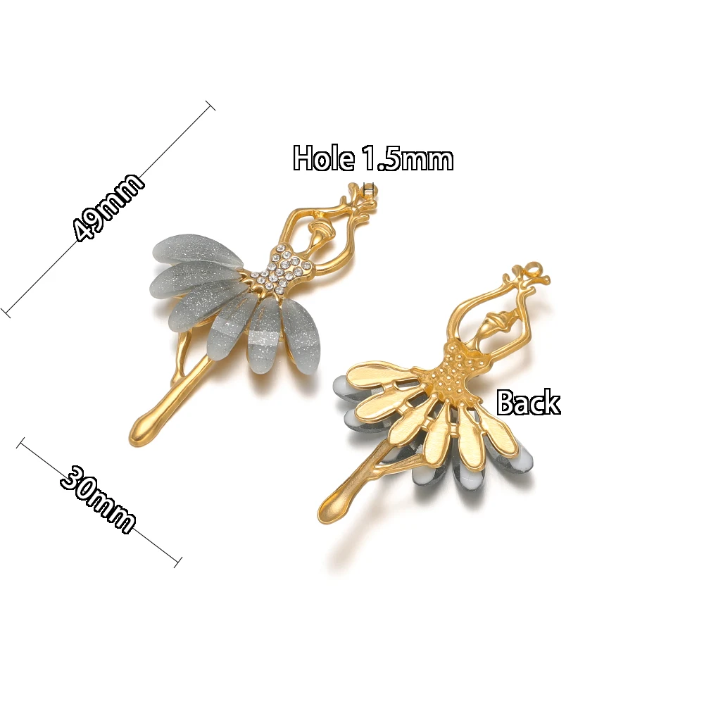 3 Stück Edelstahl-Ballett-Tänzer-Anhänger mit Zirkonia für DIY-Schmuckherstellung, geeignet für Damen-Pulloverketten, Halsketten, Ohrringe und Zubehör. – Detail 3
