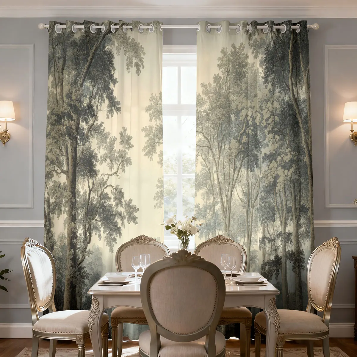 2 Cortinas con Estampado de Bosque de 90g, para Sala de Estar y Dormitorio, Aislantes, en Varios Tamaños, Decoración Moderna para el Hogar