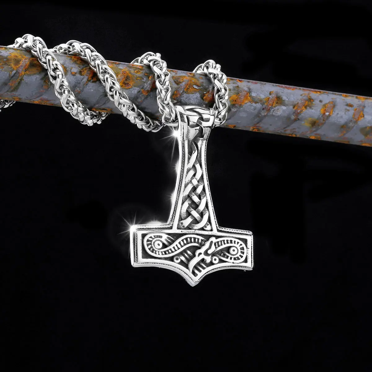 Norse Vikings Thor's Hammer Mjolnir Rune Amulet Necklace Stainless Steel Chain Vegvisir Anchor Pendant Male Jewelry Wholesale