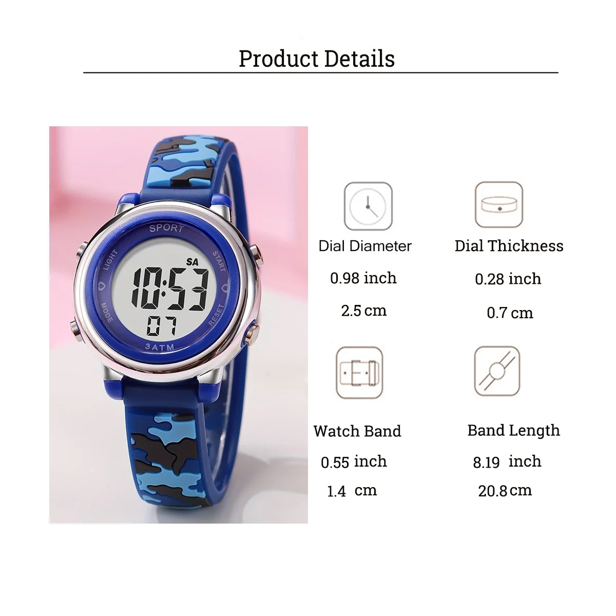 Orologio elettronico per bambini con cinturino in silicone con motivo mimetico di tendenza alla moda, adatto per l'uso quotidiano, regali di Natale