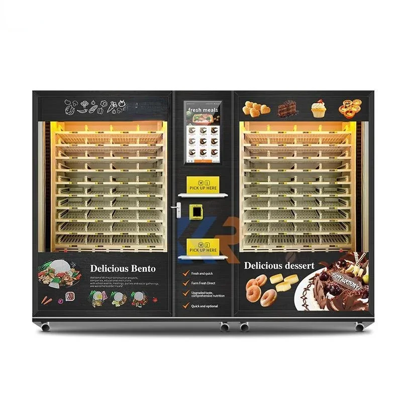 Large Capacity 2 Cabinets Vending Machine For Ready Meals With Microwave Heating And Drinks Cans Cakes Desserts