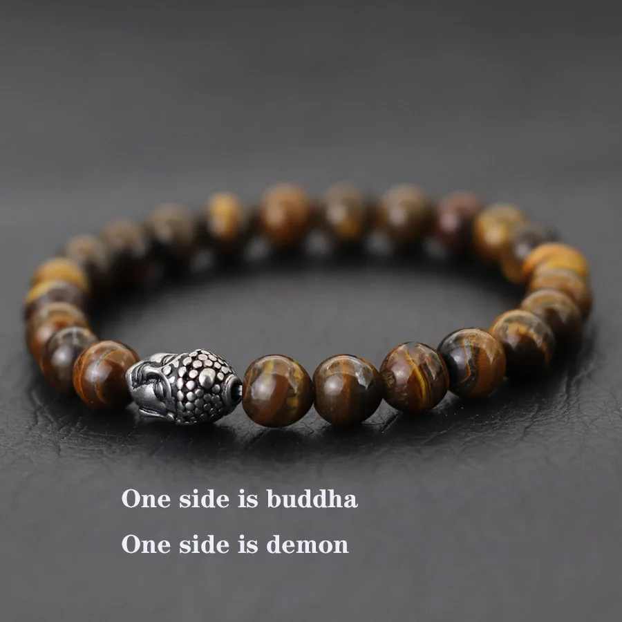 New One Buddha One Demon Beaded Men Bracelet Unfading Not Allergic Stainless Steel Natural Stone Braslet Homme Meditation Joias