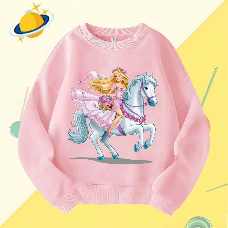 Barbie children\'s crew-neck hoodie Disney print Autumn Winter long-sleeved sweatshirt Boy Girl Kawaii Birthday gift Numbers 1-10