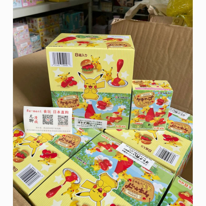 8Pcs/set Original Re-Ment Pokemon Pikachu Who Likes Tomato Sauce Action Figure Model Toys Gift for Birthday