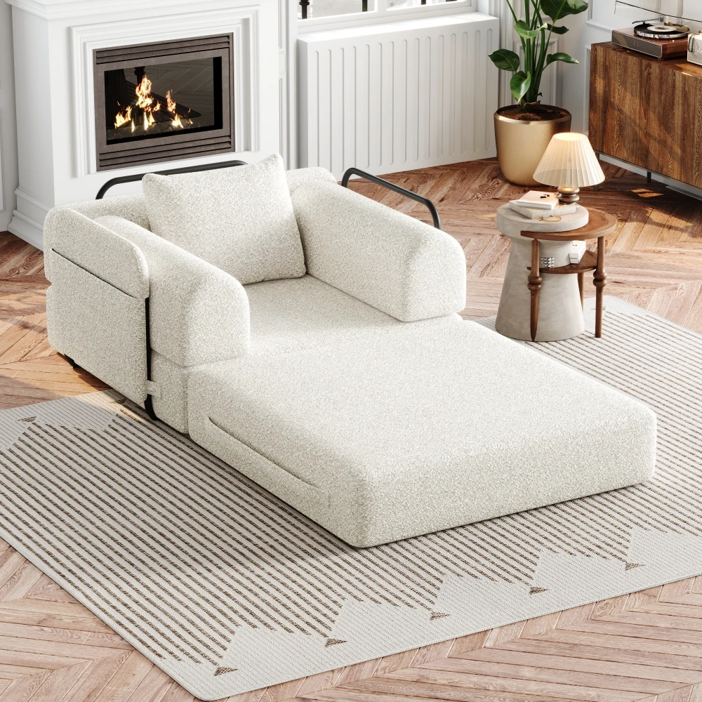 Diseño patentado: Chenille-Schlafsofa 2 en 1 con compartimento de almacenamiento en la reposabrazos, tres estructuras metálicas y múltiples opciones.