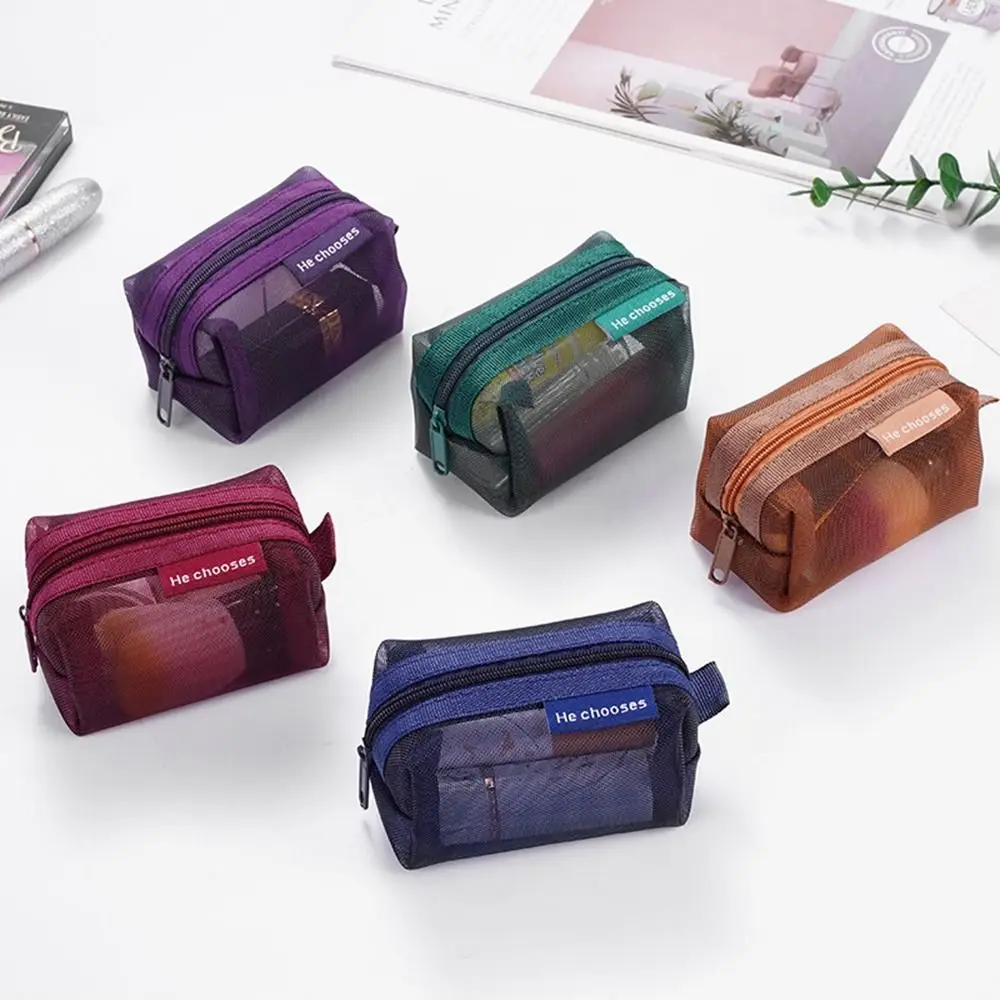 Retro Color Mesh Makeup Bag Zipper Storage Bag Transparent Cosmetic Bag Toiletry Bag Organizer Case Toiletry Storage Bag Girls