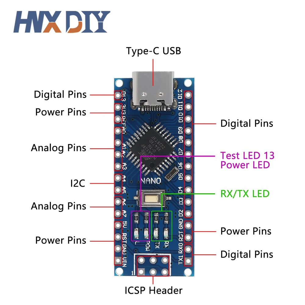 4 SZT. Mini / Type-C / Micro USB Nano 3.0 Atmega328P Kompatybilna Płytka Kontrolera dla Arduino CH340 Sterownik USB 16Mhz ATMEGA328P — zdjęcie produktu 2