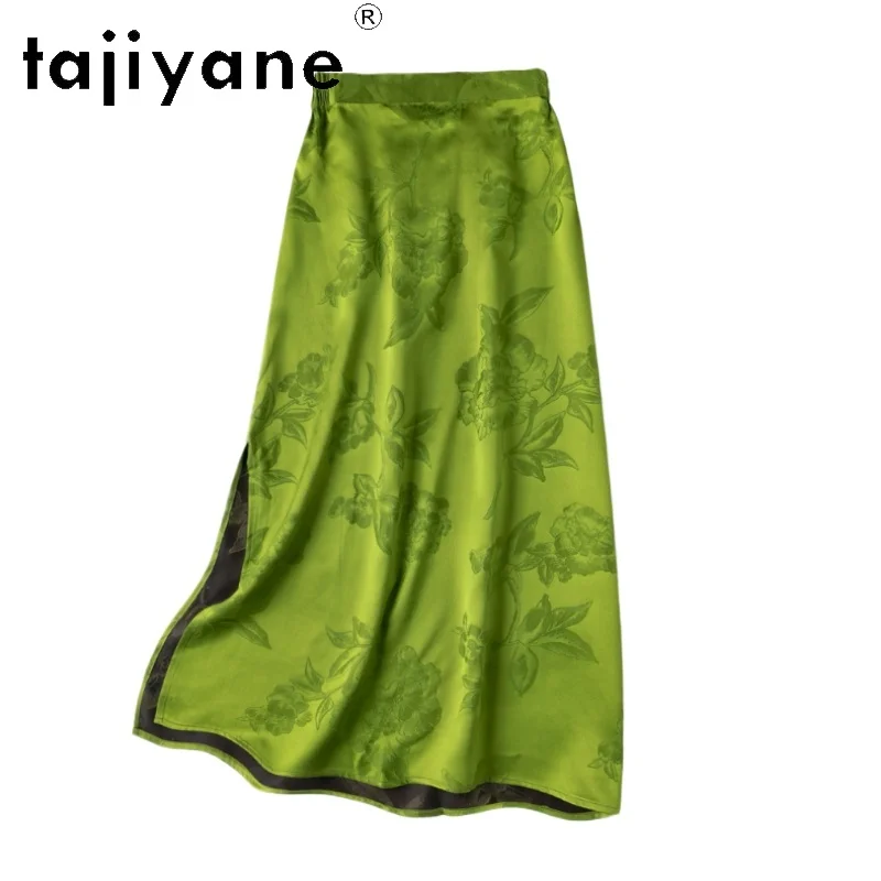

TAJIYANE 100% Natural Mulberry Silk Skirt Fashion Jacquard Summer Skirt Green Long Skirt Woman Clothing 2025 Faldas Para Mujeres