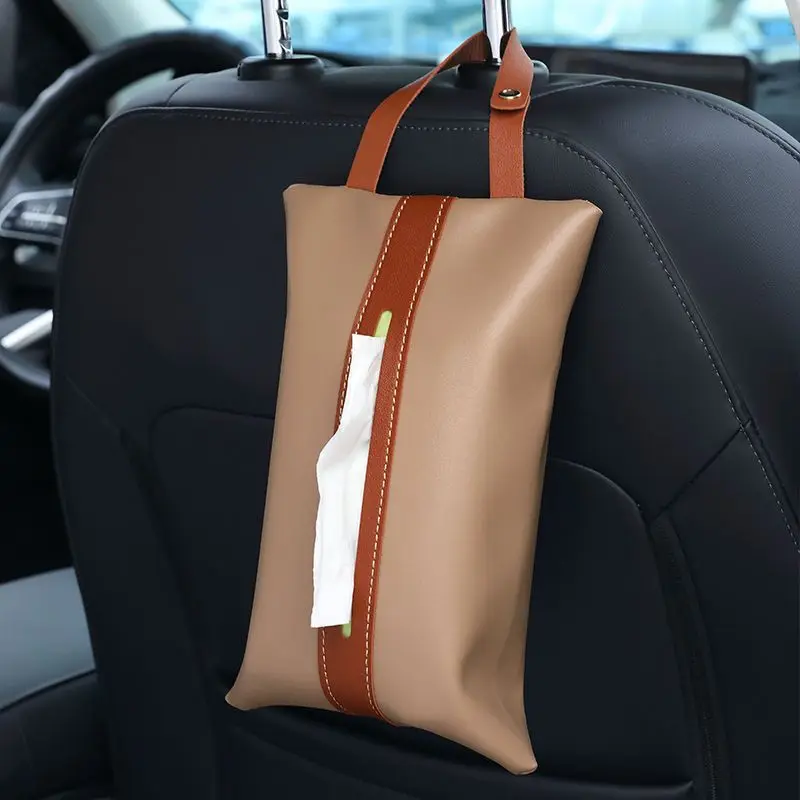 

New Car Tissue Bag PU Leather Tissue Box Hanging Paper Organizer Wall Mounted Napkin Holder Auto Decoration Car Supplies Gifts