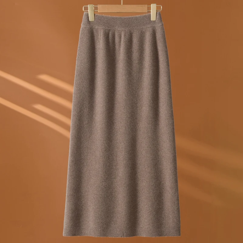 

Хит продаж: женская юбка из 100% мериносовой шерсти, облегающая юбка и облегающая бедра, осенне-зимняя вязаная длинная шерстяная юбка до половины тела.