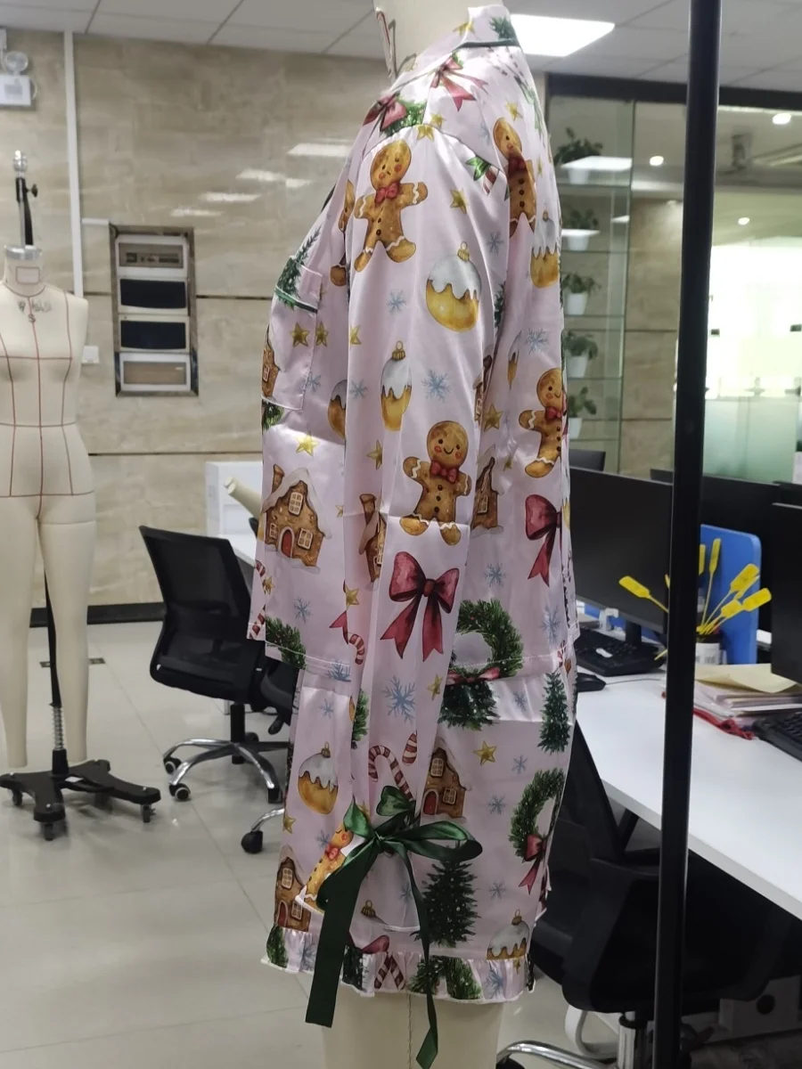 

Женский пижамный комплект из двух предметов, рождественская рубашка с длинными рукавами и мультяшным принтом + шорты, праздничная одежда для сна