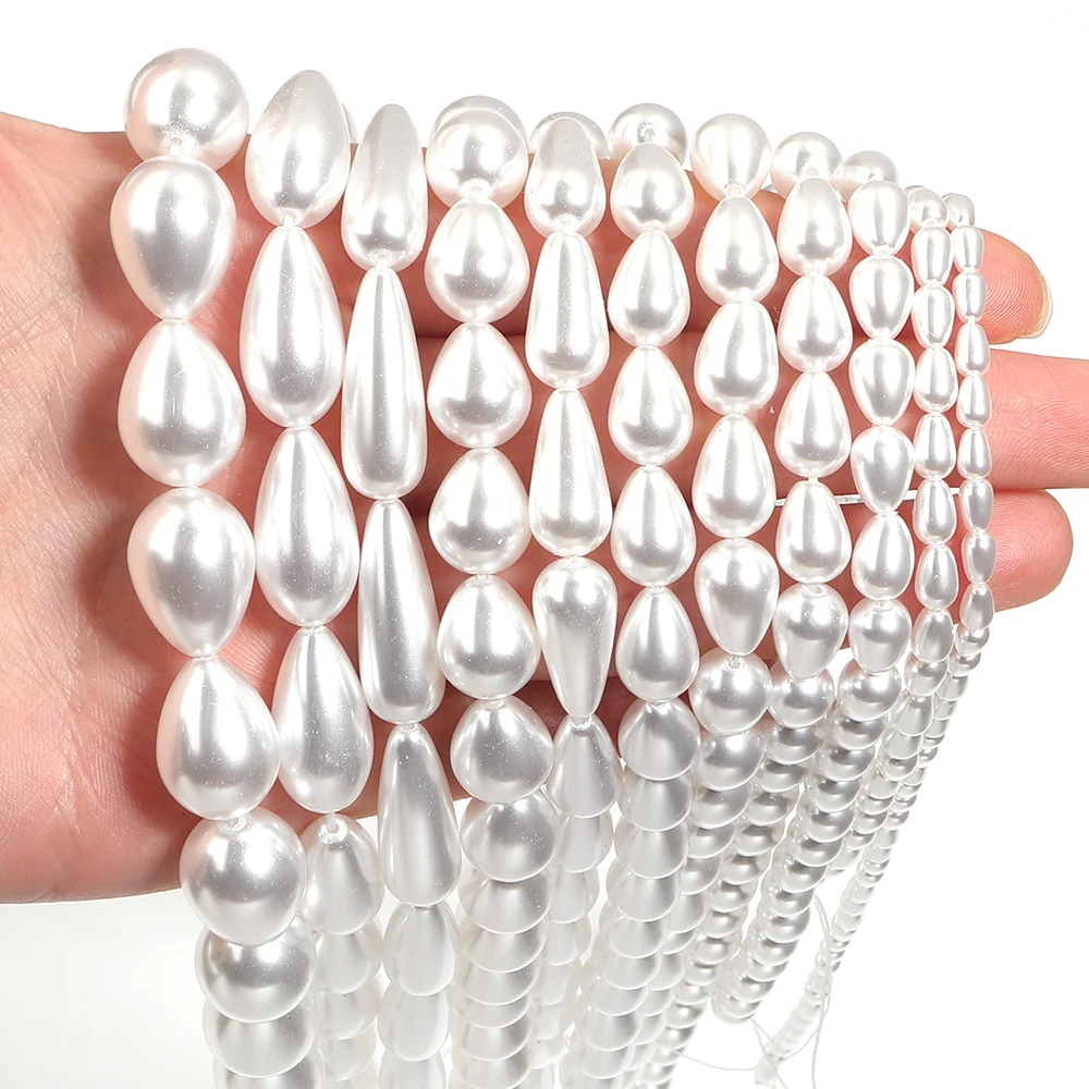 1 Strand Water Drop Shape Imitation Pearl Glass Beads White Loose Beads For Jewelry Making DIY Bracelets Necklace Accessories