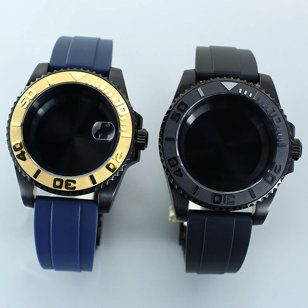 

40mm Diver Watch Cases Rubber band 20ATM Waterproof Sapphire For Seiko NH35 NH36/34 8215 2824 PT5000 Movement Black Yacht Design