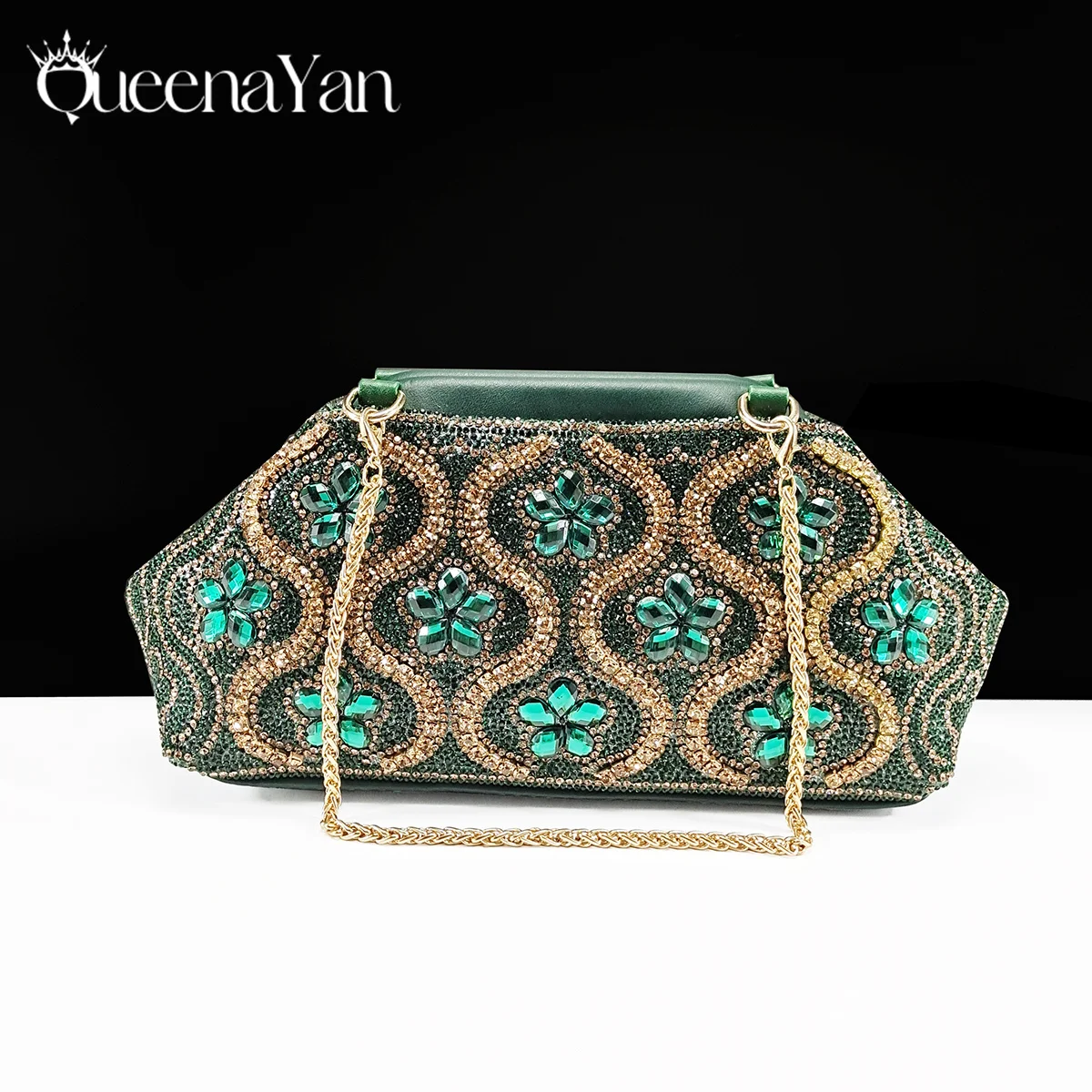 Queena Yan High Quality 2025 Newst Hot Selling Open Toe Slingback Sandals with Bag Set in Green Color For Women Wedding Party