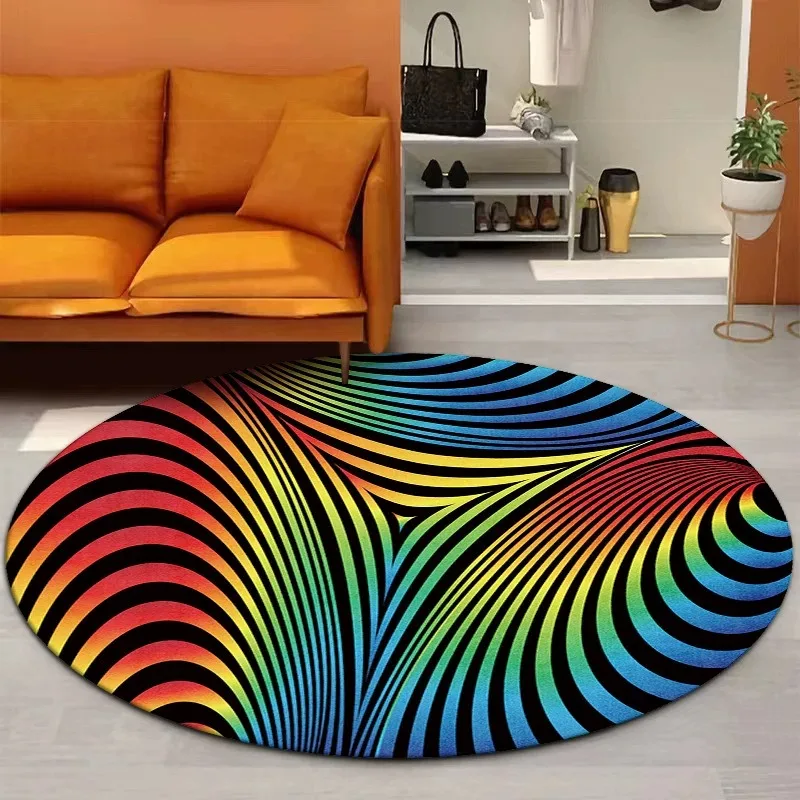Tapis rond à illusion d'optique 3D pour salon, tapis de sol à rayures en spirale, tapis de décoration intérieure, tapis de chambre, tapis de porte, tapis rond.