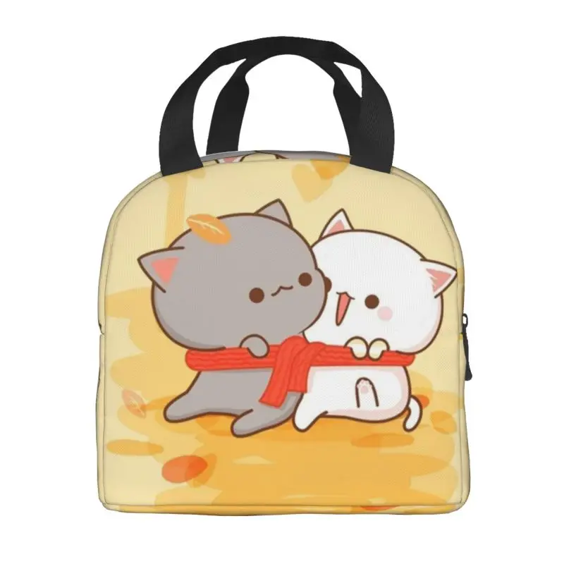 Romantic Mochi Cat Peach And Goma Insulated Lunch Bag for Women Waterproof Cooler Thermal Lunch Box Office Picnic Travel