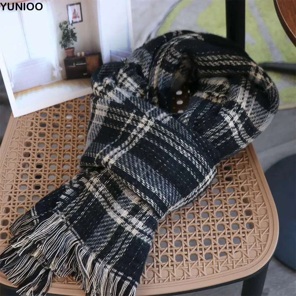 كبير ألياف الاكريليك منقوشة وشاح محبوك طويل لينة الرجال شال سميك الدافئة الترتان المطبوعة الوجهين وشاح الربيع