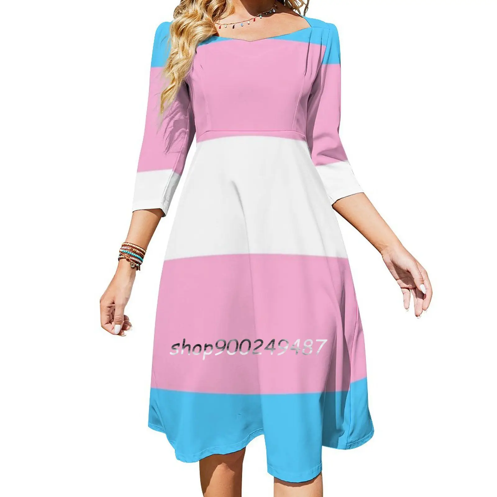 

Trans Square Neck Dress New Plus Size Elegant Women Waist Tight Dress Pride Flag Trans Pride Flag Trans Pride Pride Pride Flags