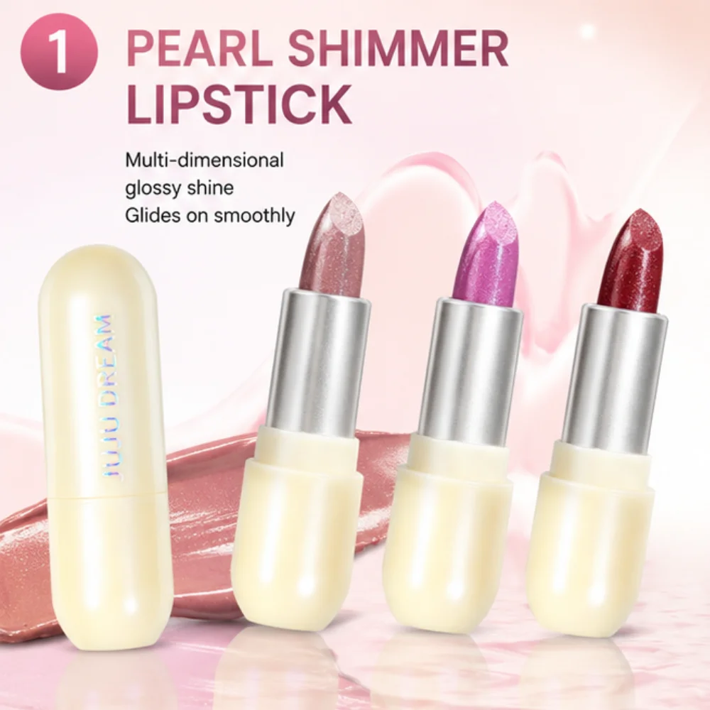 2PCS Metallic Rose Brown Lipstick Shimmer Pearl Lip Color Glossy Sparkle Deep Brown Red Lip Makeup for Women