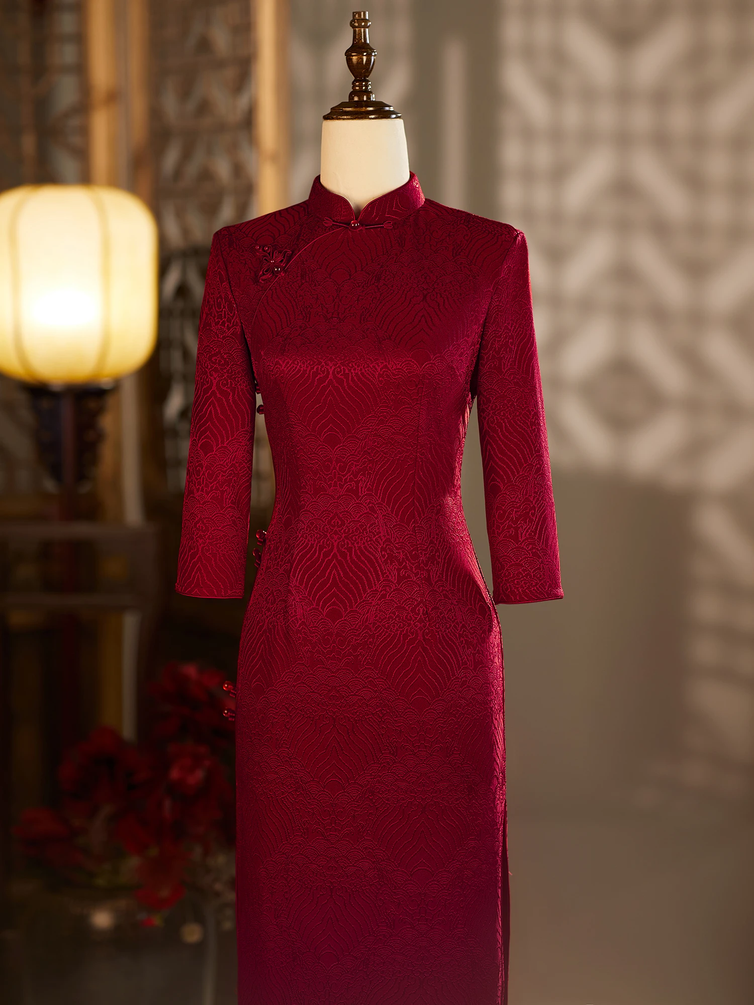 

Slimming Wedding Dr i Fu Zhang Autumn Winter New Sle Long Qipao for Mother of the Bride om Traditional Ch...