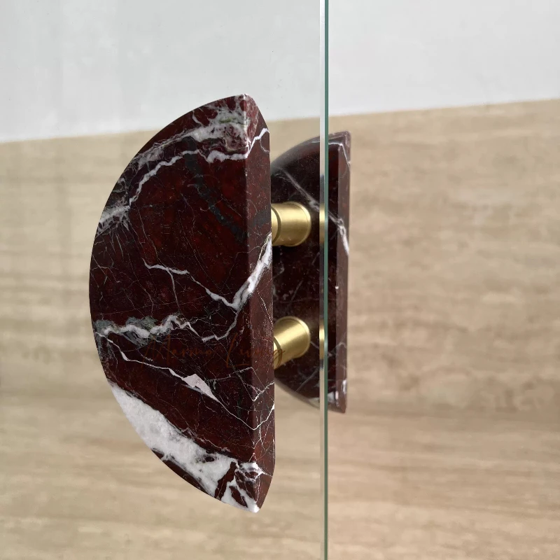 

High End Red Rosso Levanto Marble Handle Glass Door Nordic Wardrobe Round Ball Cabinet Door Stone Drawer Knob