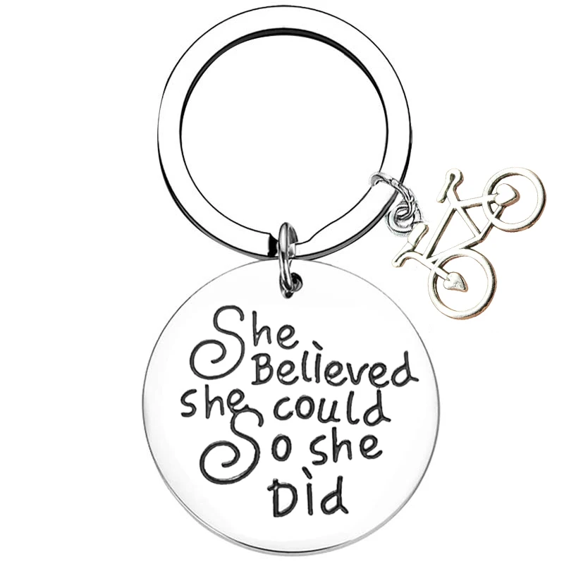 Bicycle Keyhcain, She Believed She Could So She Did Keychain, Girls Cycling Jewelry Gifts for Cyclist Players gift