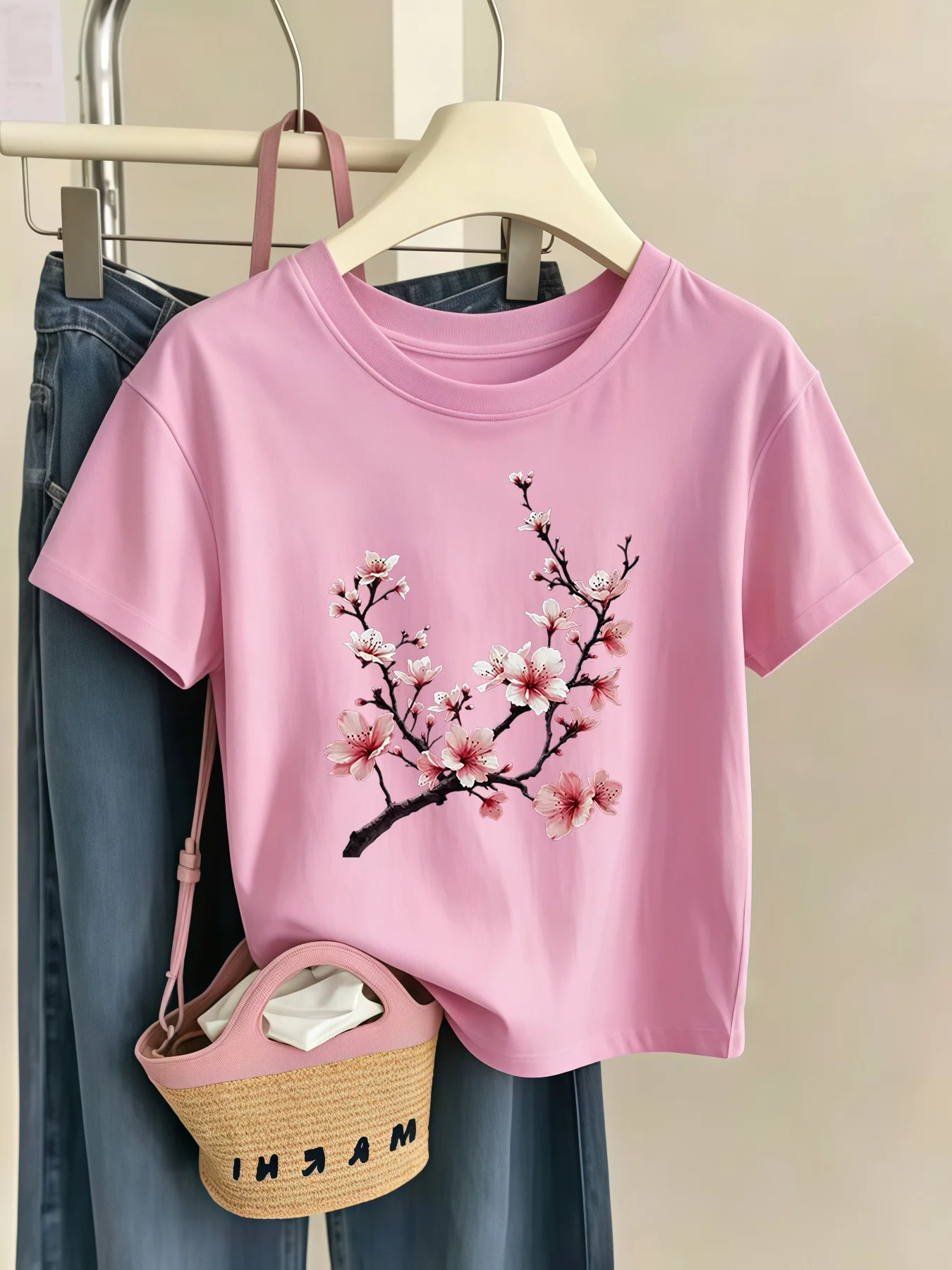 Kids Vintage Cherry Blossom Branch Flower Graphic Tee Boys Girls Family Matching Short Sleeve Elegant Casual Everyday T Shirt