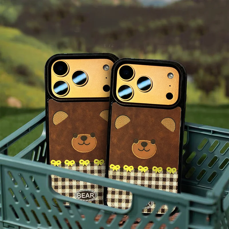 

Fashion Brown Bear Magnetic Phone Case For iphone 17 Pro 15 14 16 Pro Max Cover with Stand For Magsafe Shockproof Protective Cas