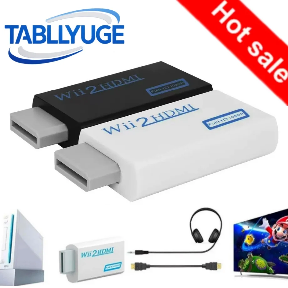 TABLLYUGE HD 1080P Wii To HDMI-compatible Converter with 3.5mm Audio WII To HD Adapter Converter for PC HDTV Monitor Display