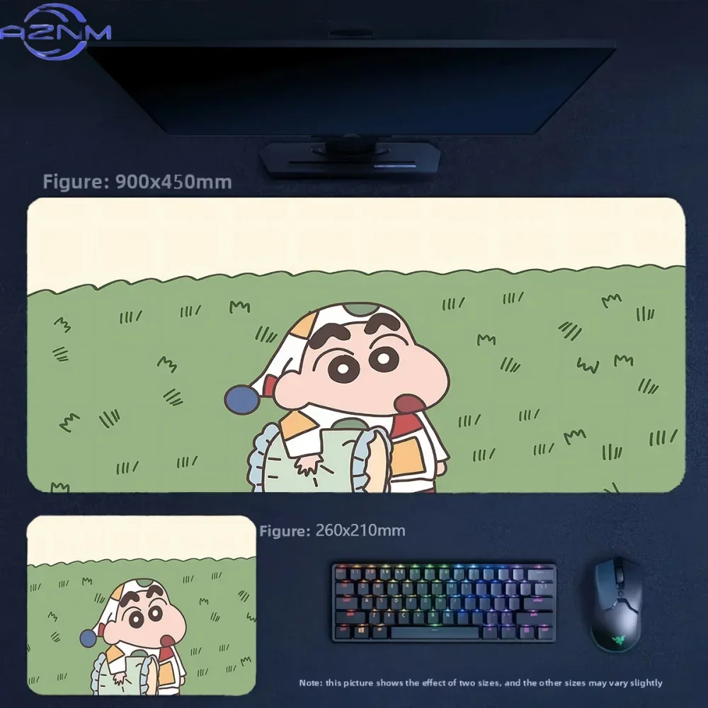 Cute Pajamas Crayon Shin‑chan Anime Mousepad, Rubber Non‑Slip Large Desk Mat, Green Cartoon Gaming Mouse Pad for Keyboard Laptop