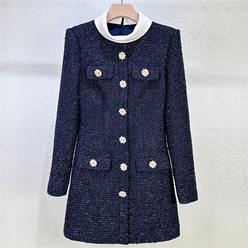 

Womens dresses New shiny button decoration mini dress for autumn 2025 Cotton blend round neck short dresses y2k party dresses