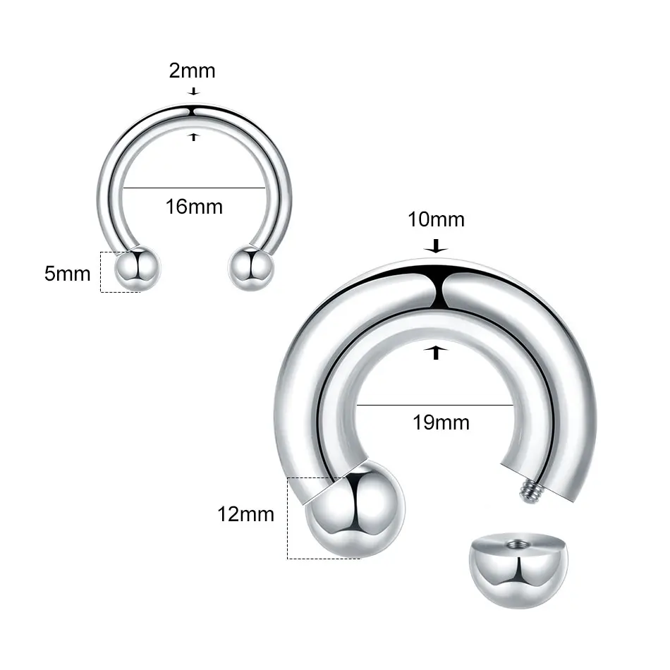 1PC 18G-00G Large Gauge Stainless Steel Horseshoe Ring Septum Stretcher Helix Piercing Hoop Ear Expander Ear Hangers Weights