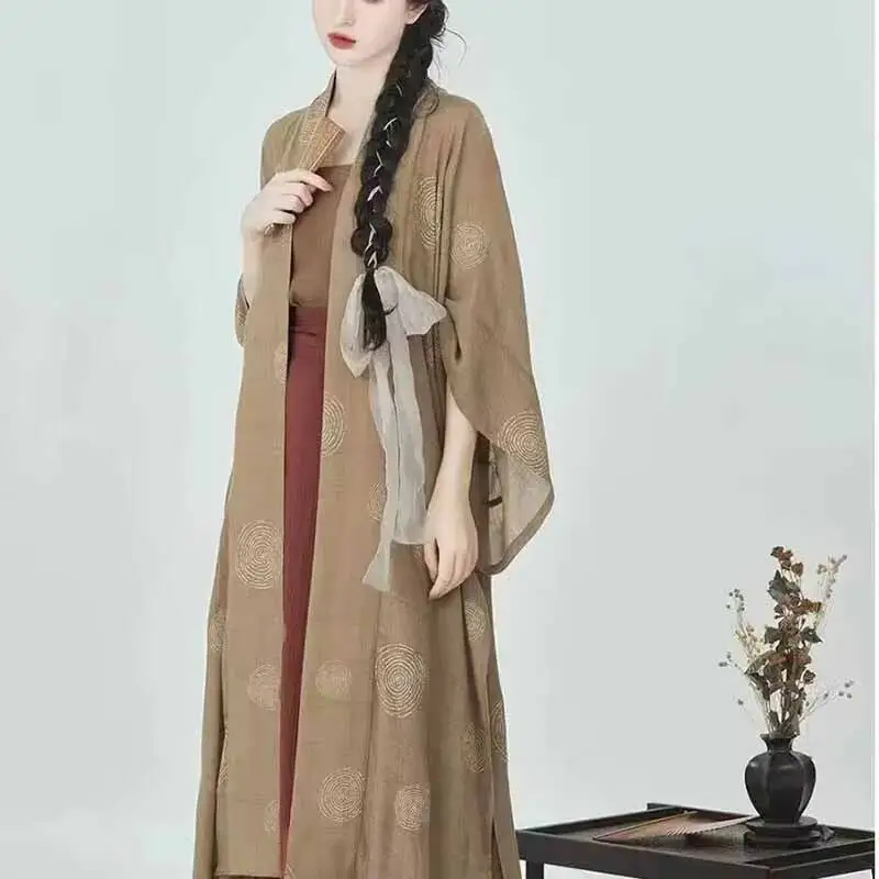 

Summer Hanfu Costume Women Chinese Vintage Brown&Blue Hanfu Long Cardigan Skirt Female Cosplay Costume Party Outfit Plus Size XL