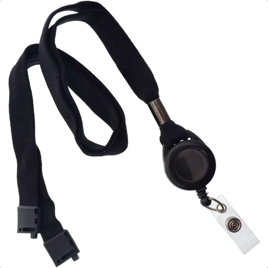 

5 Pack Comfort Black Breakaway Lanyard Retractable Badge Reel Combo