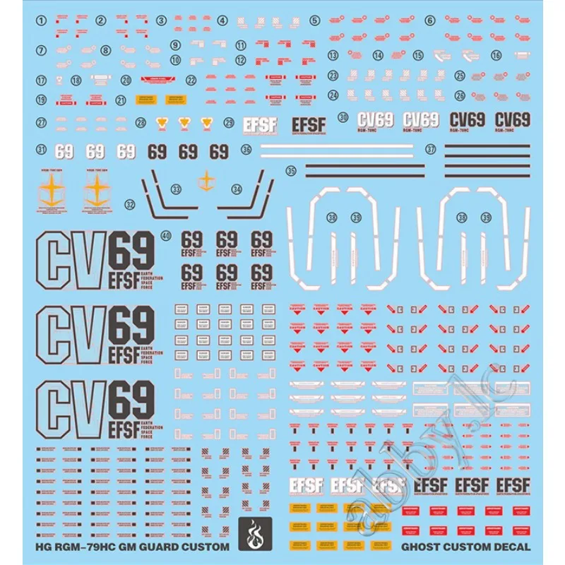 for HG 1/144 RGM-79HC GM Guard Custom (with E-2 Beam Spray Gun) Water Slide Precut UV Light Reactive Decal High Grade The Origin