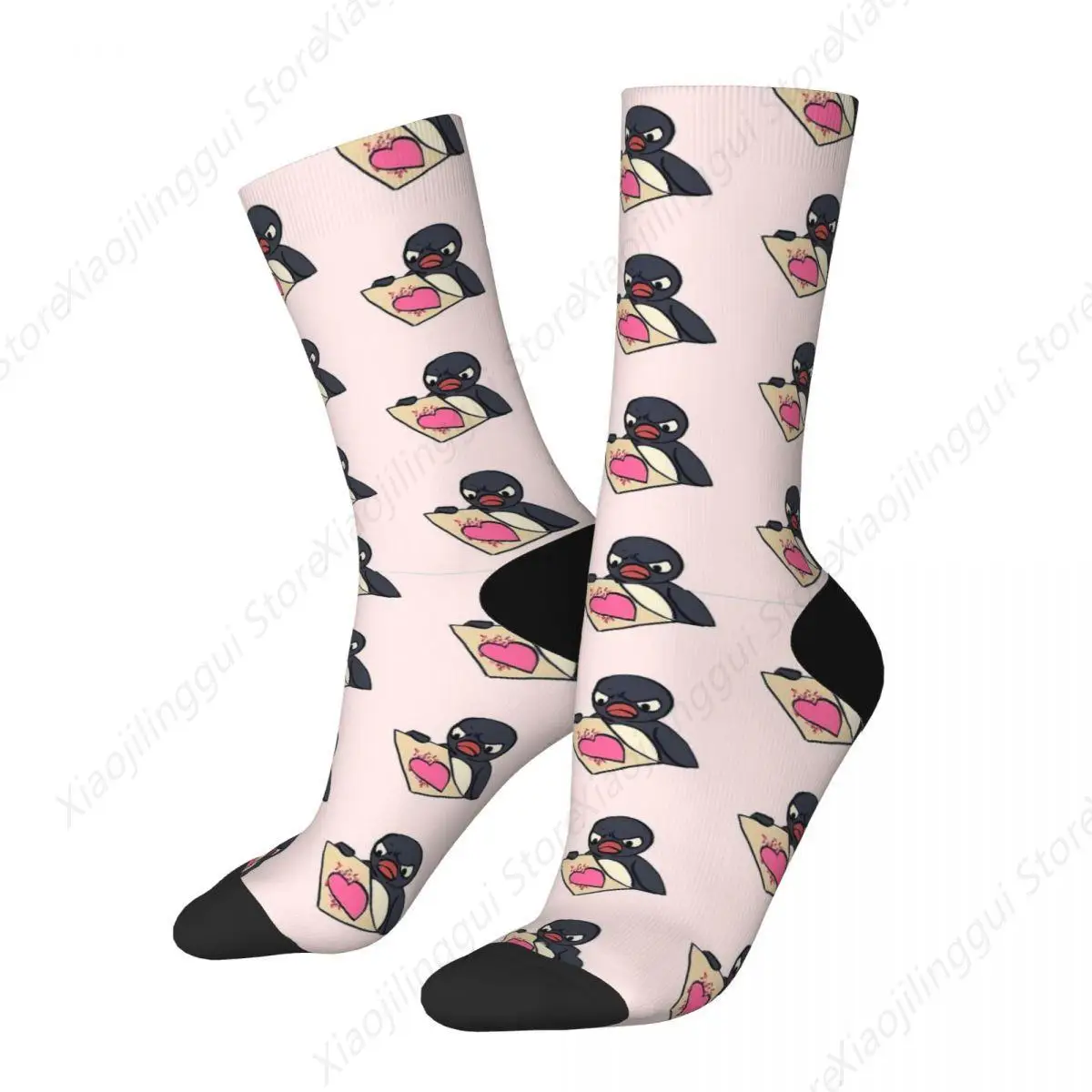 Angery Pingu Socks Men's Women's Casual Pink Heart Card Craft Meme Socks Harajuku Spring Summer Autumn Winter Socks Gifts